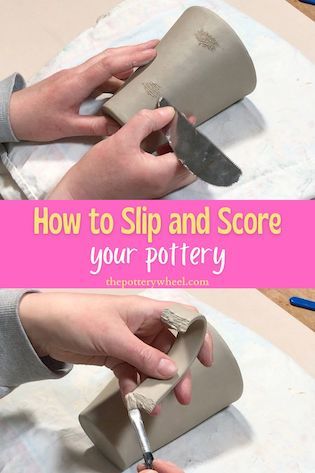 If you have started making pottery, sooner or later you will need to join two pieces of clay together. Maybe you need to attach a handle to a mug or join two slabs of clay. The best way to achieve a secure bond between separate pieces of clay is the ‘slip and score’ method of joining. This article is all about how, when, and why to slip and score your clay. Read more here... Pottery Slip, Pottery Pot, Willow Weaving, Beginner Pottery, Pottery Tools, Clay Mugs, Hand Built Pottery, Pottery Classes, Diy Pottery