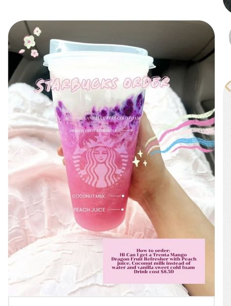 Dragon Fruit Refresher, Starbucks Copycat Recipes Drinks, Starbucks Drink Menu, Starbucks Secret Menu Recipes, Cold Starbucks Drinks, Fun Drink Recipe, Starbucks Orders, Starbucks Order, Starbucks Drinks Diy