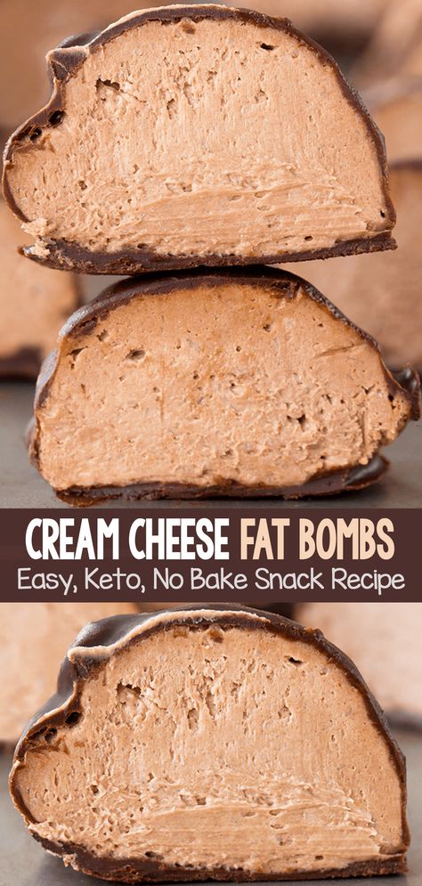 Low Carb Keto Chocolate Cream Cheese Bombs Snack Recipe Keto Chocolate Cream Cheese, Cream Cheese Ball, Chocolate Covered Katie, Sweet Potato Brownies, Low Carb Cheesecake, Vegan Peanut Butter, Chocolate Cream Cheese, No Bake Snacks, Keto Fat