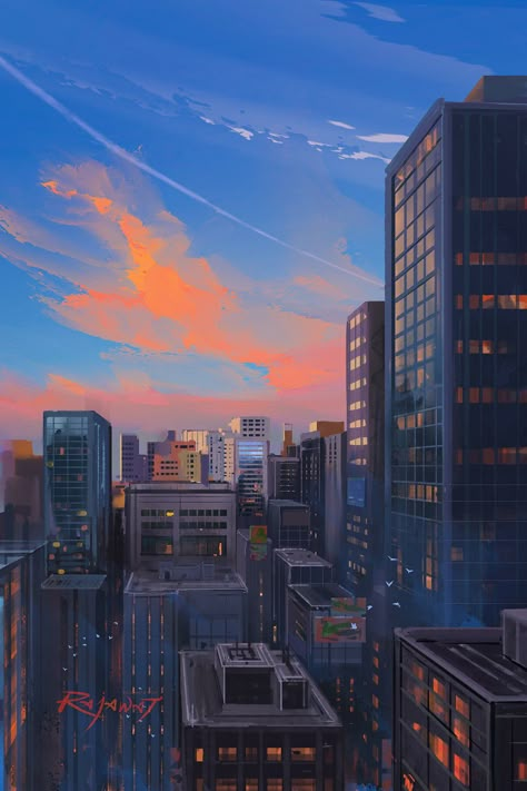 Sunset Procreate, City Perspective, Night Architecture, Cityscape Drawing, Perspective Drawing Architecture, Sci Fi City, Anime City, City Background, Scenery Background