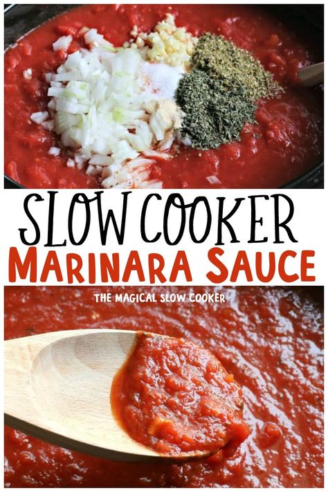 Make a big batch of homemade of marinara sauce in the slow cooker. You can freeze the extras for later in the month! Slow Cooker Marinara, Slow Cooker Spaghetti Sauce, Crockpot Spaghetti Sauce, Homemade Spaghetti Sauce Recipe, Crockpot Spaghetti, Slow Cooker Spaghetti, Fresh Tomato Recipes, The Magical Slow Cooker, Pasta Sauce Homemade