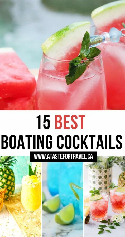 Whether you're yachting, pontooning or relaxing on the dock after a day of canoeing, these easy, breezy boating drinks are made for fun in the sun. From nautically-themed pineapple beverages to tropical rum cocktails, these are the very best boat drink recipes to try this summer. They're all easy to prepare and require no special bar equipment which means more time to relax and enjoy your time boating! Lake Water Alcoholic Drink, Lake Alcohol Drinks, Nautical Themed Alcoholic Drinks, Best Pool Side Drinks, Best Drinks For The Beach, Lake Water Cocktail, Snacks With Alcohol, Boat Drinks Alcohol Easy, Boat Cocktails Drink Recipes