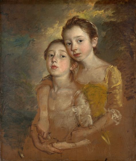 https://flic.kr/p/aiu9Da | Thomas Gainsborough - The Painter's Daughters with a Cat [c.1760-61] | Gainsborough's daughters Mary and Margaret were baptised in February 1750 and August 1751. Mary appears to be about nine or ten years old, and Margaret about eight or nine. Gainsborough had moved with his family from Ipswich to Bath in the autumn of 1759 and this work may therefore have been painted in Bath rather than in Ipswich. The painting is unfinished, but the outlines of a cat whose tail ... George Romney, Illustration Art Nouveau, Lorenzo Bernini, Thomas Gainsborough, Dante Gabriel Rossetti, John Everett Millais, Francisco Goya, Family Album, Oil Painting Reproductions