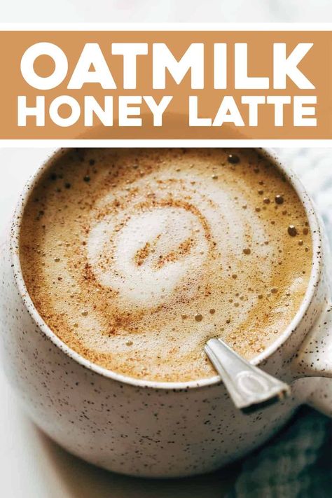 Oatmilk Honey Latte - a delicious homemade morning treat! Steaming hot, rich, and dark coffee that's satisfyingly creamy, barely sweet, and warm-spiced. #latte #oatmilk #dairyfree Honey Latte, Nespresso Recipes, Cute Drinks, Easy Coffee Recipes, Honey Oats, Coffee Guide, Coffee Alternative, Easy Coffee, Spiced Coffee