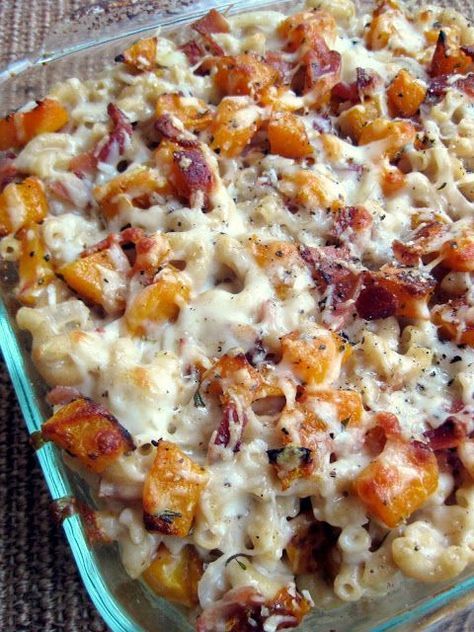 Butternut Squash And Bacon, Butternut Squash Bacon, Pasta With Bacon, Bacon Pasta, Butternut Squash Recipes, Roasted Butternut Squash, Roasted Butternut, Squash Recipes, Casserole Dish