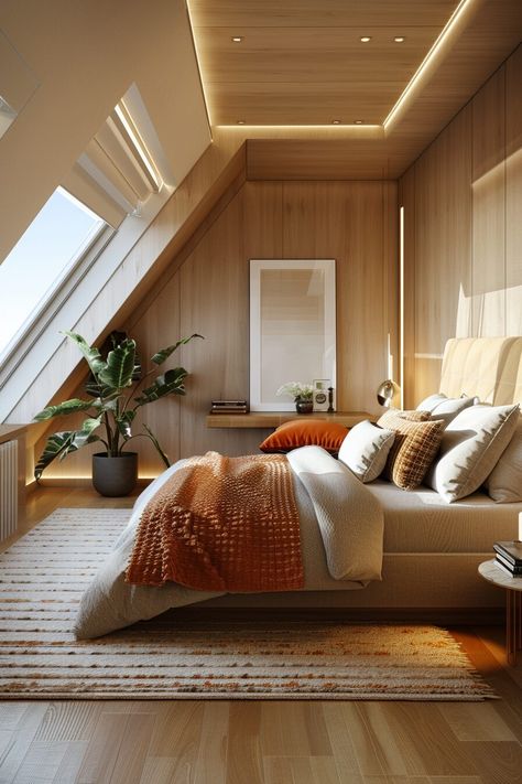 29 Attic Bedroom Ideas for a Cozy and Unique Space - My Elegant Home Modern Attic Apartment, Modern Bungalow Bedroom, Attic Apartment Ideas, Industrial Attic, Cozy Attic Bedroom, Attic Bedroom Ideas, Master Suite Design, Loft Extension, Bedroom Eclectic