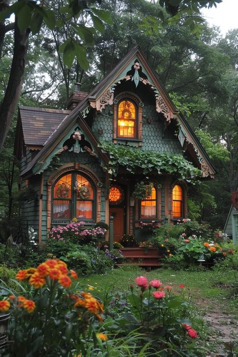 Quaint Decor, Wacky House Decor, Fairy Core House Exterior, Tiny House Fairytale Cottage, Fairytail House Fairytale Cottage, Witch’s Cottage Exterior, Fairy Tale Houses Real Life, Magical Cottage, Gothic Cottage