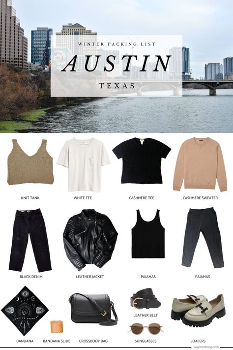 Austin Packing List, Texas Packing List, Austin Texas Style, Dallas Outfits, Texas Fits, Weekend In Austin, Travel Packing Lists, Texas Winter, Road Trip Outfit