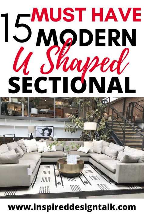 Wow This u shaped sectional living room layout idea is perfect for my new house. U Shaped Sectional Living Room, U Shaped Couch Living Room, Large Sectional Living Room, Sectional Couch Layout, Sofa Design Luxury, U Couch, Classic Luxury Living Room, Sectional Living Room Layout, Home Decor With Plants