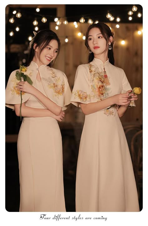 Chic Outfit Aesthetic, Bossy Outfit, Chinese Collar Dress, Chinese Style Wedding Dress, Chinese Prom Dress, Cheongsam Wedding Dress, Cheongsam Wedding, Mandarin Dress, Qipao Wedding