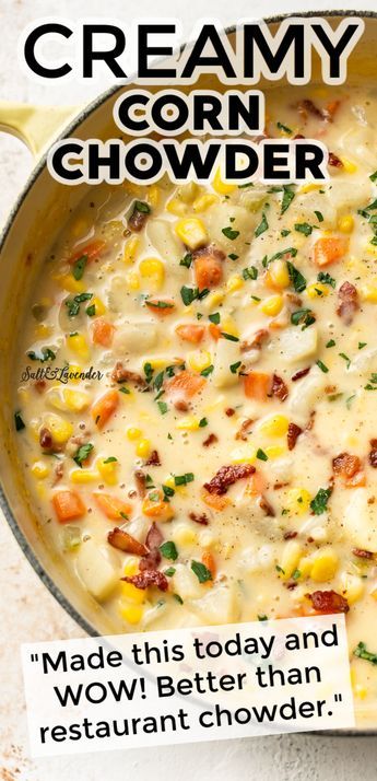 Chowder Recipes Crockpot, Best Corn Chowder Recipe, Creamy Corn Chowder, Corn Chowder Recipe, Chowder Soup, Homemade Soup Recipe, Chowder Recipe, Creamy Corn, Chowder Recipes