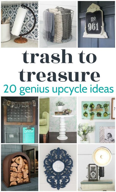 These 20 trash to treasure projects are full of creative ideas for using old junk in a completely new way. Get inspired with these upcycled decor ideas for every room in your home. Easy Refurbish Diy Projects, Useful Upcycled Crafts, Vintage Upcycle Diy Projects, Up Cycling Ideas Diy, Best Upcycling Ideas, Funky Junk Interiors Diy, From Trash To Treasure Ideas, Unique Upcycle Ideas, Junk Crafts Upcycling