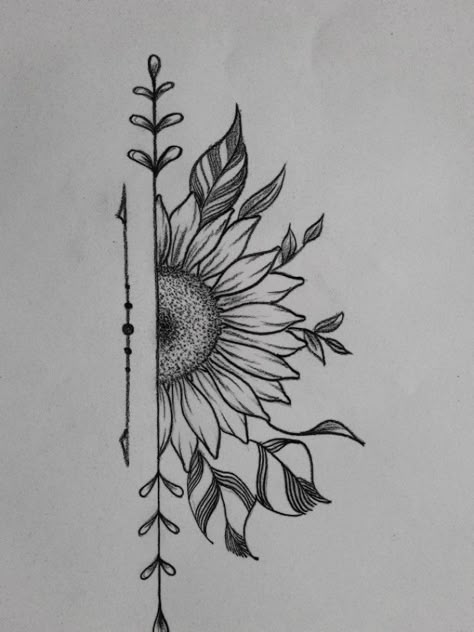 Half design flower #tattoos #tattoo #sunflowertattoo Sunflower Drawing, Western Tattoos, Tattoos Geometric, Sunflower Tattoos, Hummingbird Tattoo, Soyut Sanat Tabloları, Sun Tattoo, Sunflower Tattoo, Sister Tattoos