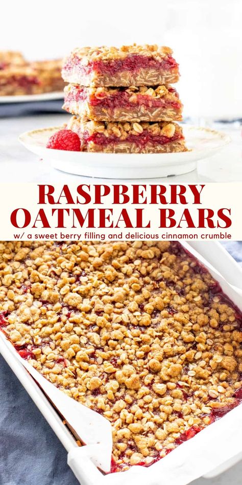 Oatmeal Raspberry Bars Recipe, Raspberry Recipes Healthy, Berry Oat Bars, Raspberry Granola Bars, Raspberry Oat Bars, Ice Cream Raspberry, Raspberry Oatmeal Bars, Blackberry Oatmeal, Crunchy Oatmeal