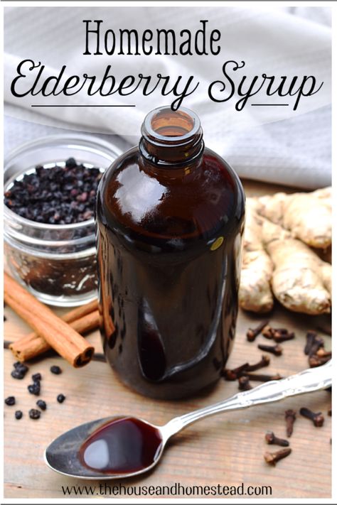 Homemade elderberry syrup is a great thing to have on hand as we head into cold and flu season. This recipe is easy, beginner-friendly, and so good that even your kids won't mind it! Medicinal Elderberry Syrup Recipe, Homemade Elderberry Syrup, Elderberry Syrup Recipe, Homemade Elderberry, Homemade Medicine, Elderberry Recipes, Natural Mama, Fire Cider, Cold Sores Remedies