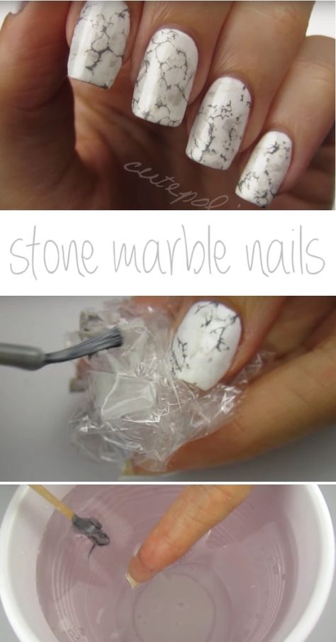 Super Easy Nail Art Ideas for Beginners - Stone Marble Nails - Simple Step By Step DIY Tutorials And Pictures For Nailart. Ideas For Every Style, All Hair Colors, Sparkle, Valentines, And other Awesome Products To Make It DIY and Super Easy - https://thegoddess.com/nail-art-ideas-beginners Stone Marble Nails, Nail Art Ideas For Beginners, Super Easy Nail Art, Marble Nails Diy, Easy Nail Art Ideas, Art Ideas For Beginners, Do It Yourself Nails, Water Nails, Marble Nail Designs