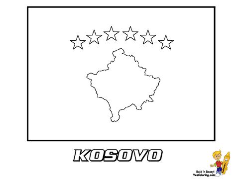 Kosova Flag Drawing, Punime Per 17 Shkurt, Kosovo Flag Drawing, 17 February Kosovo Drawing, Albanian Flag Drawing, Kosova Flag, Flags Coloring Pages, Rocket Ship Birthday Party, Kosovo Flag