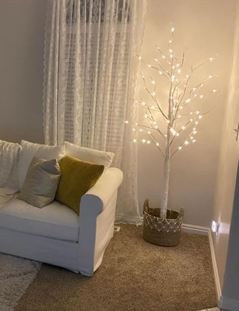 Christmas home decor White Trees With Lights, How To Decorate With Lighted Birch Trees, Light Up Birch Tree Decor, Led Birch Tree Decor, White Birch Trees Decor, Lighted Birch Tree Decor Ideas, Birch Tree Christmas Decor, Illuminated Trees, Led Birch Tree