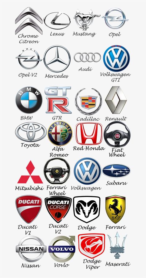 Car Names List, Car Names Ideas, Car Logos With Names, All Car Logos, Logo Moto, Driving Basics, Car Symbols, Car Life Hacks, Car Brands Logos