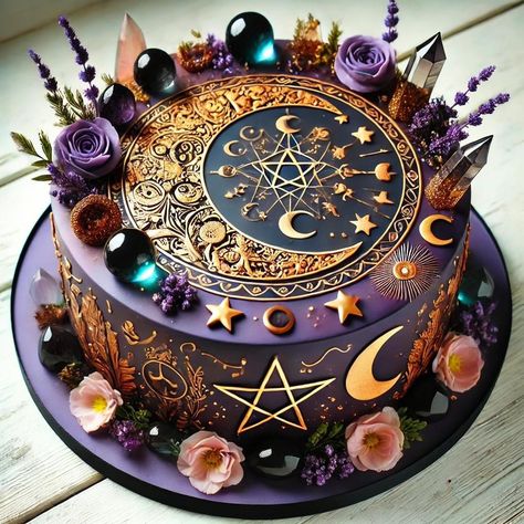 Spiritual Cakes Birthday, Witchy Cake Birthdays, Witchy Cake Ideas, Pagan Cake, Dark Cakes Design, Monster High Cake Birthdays, Witches Don’t Age Cake, Tarot Card Cake, Witch Cake Birthdays