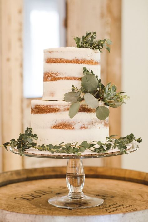 Naked Cake with Eucalyptus | Krystal Kast Photography on @loveincmag via @aislesociety Wooden Farm Table, Ghost Chairs, Naked Cakes, Natural Aesthetic, Fiesta Baby Shower, White Wedding Cake, Wedding Cake Inspiration, Farm Table