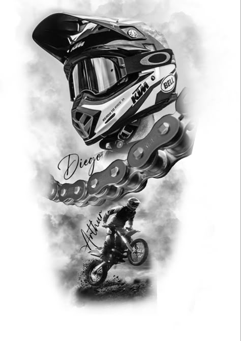 Motocross Tattoo Design, Motorbike Tattoos, Bike Tattoo Design, Motocross Tattoo Ideas, Motorbike Tattoo Ideas, Tattoo Motocross, Motorcycle Tattoo Ideas, Bikers Tattoo, Motorbike Tattoo