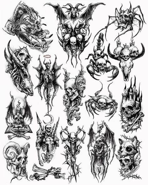 Gotik Tattoo, Satanic Tattoos, Scary Tattoos, Creepy Tattoos, Geniale Tattoos, Spooky Tattoos, Gothic Tattoo, Horror Tattoo, Tattoo Style Drawings