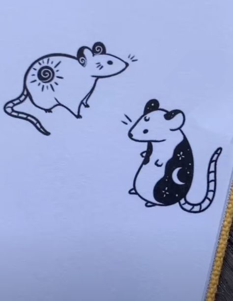 Rat Zodiac Tattoo, Little Mouse Tattoo, Matching Tattoos For Two, Rat Doodle, Skunk Tattoo, Tattoos For Two, Mouse Animation, Maching Tattoos, Rat Tattoo