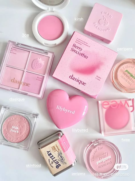 korean makeup blush Cute Makeup Aesthetic Products, Makeup Blush Products, Pink Packaging Makeup, Pink Korean Makeup Products, Pink Make Up Products Aesthetic, Korean Makeup Products Blush, K Beauty Blush, Kbeauty Korean Makeup Aesthetic, Korean Blush Products