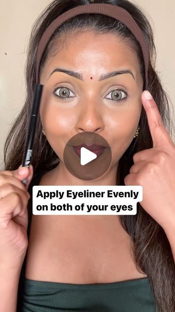 Dipti Kenekar on Instagram: "Try this to apply Identical eyeliner on both eyes✌🏾 Follow me @diptisenthil for easy makeup tips✨  @nyxcosmetics epic liner  . . . . . . #ultabeauty #brownskingirls #makeupforbrownwomen #nycblogger #newyorkmakeupartist #makeuphacks #indianmakeupartist #makeuptutorial #indianwedding #brownskinlipstick #njmakeupartist #kareenakapoor #makeuptransformation #brownskinmakeup #bollywood #glow" Eye Makeup With Kajal And Liner, Indian Eyeliner Look, Easiest Way To Do Winged Eyeliner, Eyeliner Tips And Tricks, How To Apply Eyeliner To Waterline, Easy Winged Eyeliner For Beginners, Eyeliner Hacks For Beginners, Easy Eyeliner Tutorial, Eyeliner Under Eye