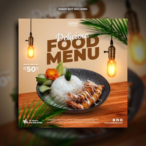 PSD delicious food menu social media pos... | Premium Psd #Freepik #psd #food-poster #food-design #restaurant-poster #food-template Menu Social Media Design, Restaurant Poster Design Ideas, Food Poster Design Layout, Food Poster Design Ideas, Food Poster Design Graphics, Food Design Poster, Restaurant Social Media Design, Restaurant Poster Design, Food Post Design