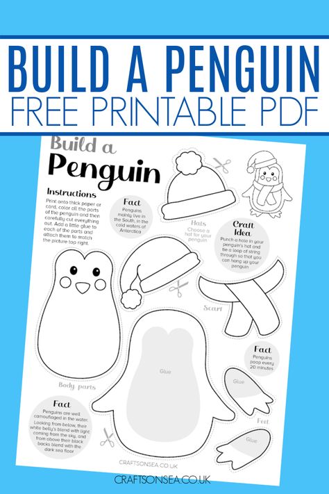 Build a Penguin Template: FREE Cut and Paste Craft Penguins For Preschool, January Arts And Crafts For Kids, January Crafts For Kids Preschool, Penguins Crafts, Build A Penguin, January Activities For Kids, January Crafts For Kids, Penguin Template, Penguin Crafts Preschool