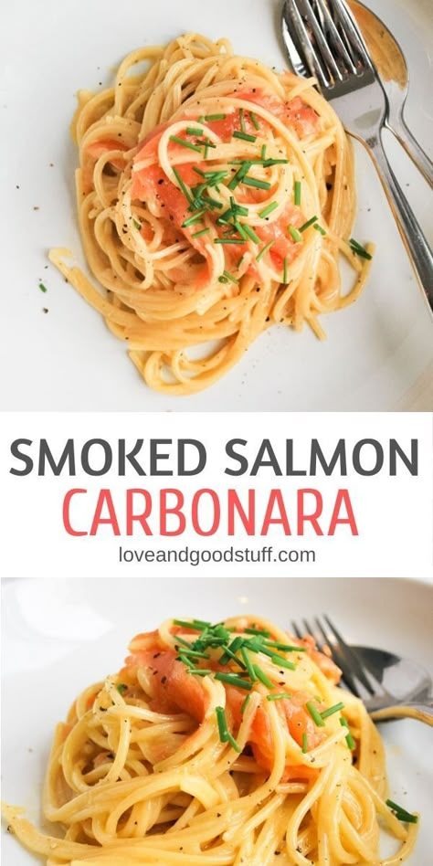 Smoked Salmon Carbonara, Salmon Carbonara, Smoky Salmon, Creamy Carbonara, Salmon Pasta Recipes, Smoked Salmon Pasta, Smoked Salmon Recipes, Easy Pasta Dishes, Salmon Pasta