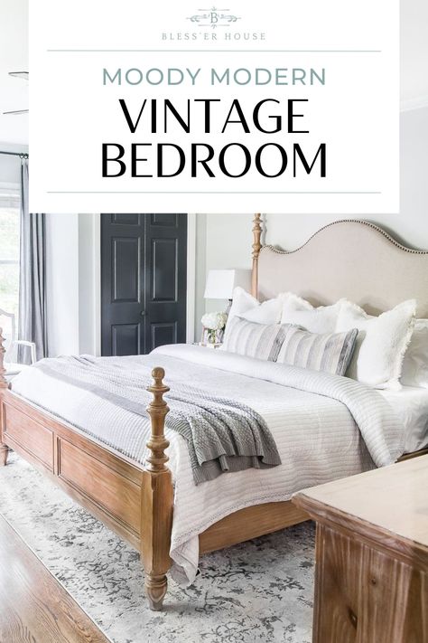 Victoria Modern Bedroom, Vintage Bedroom Set Makeover, Antique Master Bed, Vintage Primary Bedroom, Moody French Provincial Bedroom, French Style Bedroom Vintage, Moody Modern Vintage, Modern Farmhouse Bedroom Furniture, Moody Vintage Bedroom