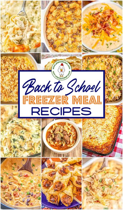 Back to School Freezer Meal Recipes - 25 freezer meals to make the new school year a breeze. Casseroles, soups, quiche, breakfast, and our favorite pasta sauce. Freezer meals are great for those times when you are in a rush, don’t know what to make, or just want to make it easy for yourself. All of the recipes are easy to prepare and will easily feed a family of four. #freezermeal #casseroles #soup #mealprep Easy Freezer Dump Meals, Freezer Meal Casseroles Make Ahead, Meal Prep Necessities, Easy Freezer Dinners, Freezer Meals Pasta, Meal Prep For Freezer Dinners, Make Ahead And Freeze Meals, Drop Off Meals Families, Frozen Meal Prep Recipes