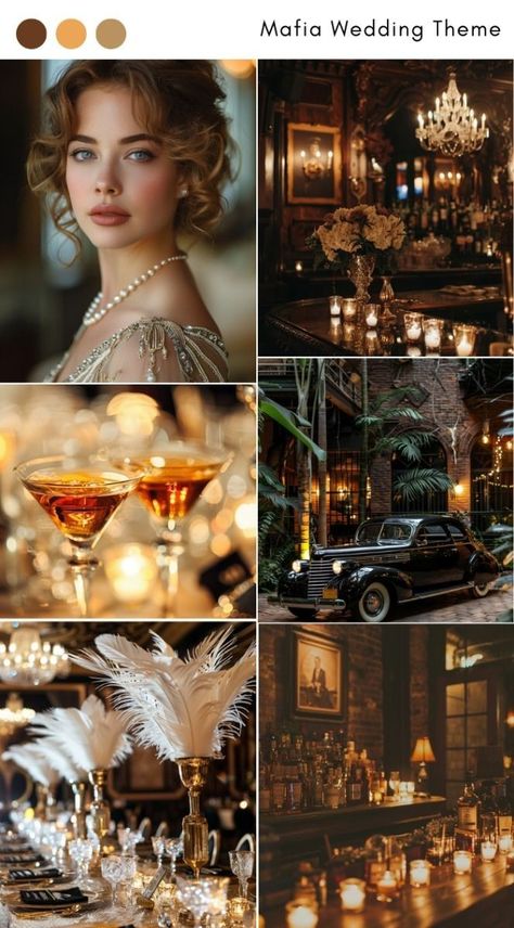 Gatsby Winter Wedding, Old Hollywood Wedding Theme Receptions, Old Hollywood Glam Party Decorations, Great Gatsby Style Wedding, Speakeasy Theme Wedding, Great Gatsby Wedding Decor, Speak Easy Wedding Ideas, 1920s Gangster Aesthetic, Dark Academia Wedding Aesthetic