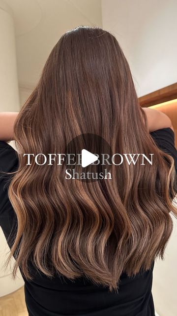 Cinder Toffee Brunette, Toffee Colored Hair, Air Touch Hair Brown, Highlights Without Bleach, Toffee Brown Hair Color, Toffee Brown Hair, Brown Hair Without Bleach, Toffee Balayage, Toffee Highlights