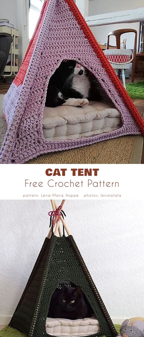 Pet Bed, Free Crochet Patterns - Your Crochet Cat Bed Pattern, Kat Haken, Baby Tent, Chat Diy, Crochet Cat Bed, Pet Teepee, Cat Couch, Crochet Cat Toys, Cat Tent