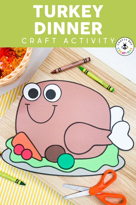 Turkey Food Crafts Preschool, Turkey Photo Craft, Thanksgiving Crafts Preschool Easy, A Letter Craft, Easy Turkey Dinner, Turkey Crafts For Preschool, Kindergarten Thanksgiving Crafts, Craft For Thanksgiving, Thankful Crafts