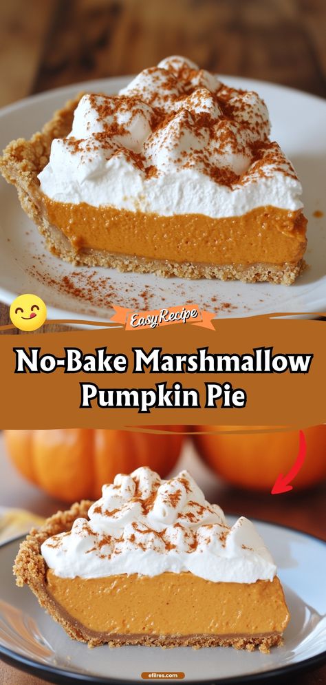 Whip up this no-bake marshmallow pumpkin pie in minutes. It’s a fluffy, light, and perfectly spiced dessert that will make you wish it was pumpkin season all year round. #NoBakeDessert #PumpkinPie #Marshmallow Pumpkin Pie Marshmallows, Marshmallow Fluff Pumpkin Pie, Pumpkin Pie With Marshmallows, No Bake Marshmallow Pumpkin Pie, Thanksgiving Dessert No Bake, Pumpkin Pie Alternatives, Pumpkin Cloud Pie, Pumpkin Lush Pie, Pumpkin Marshmallow Pie