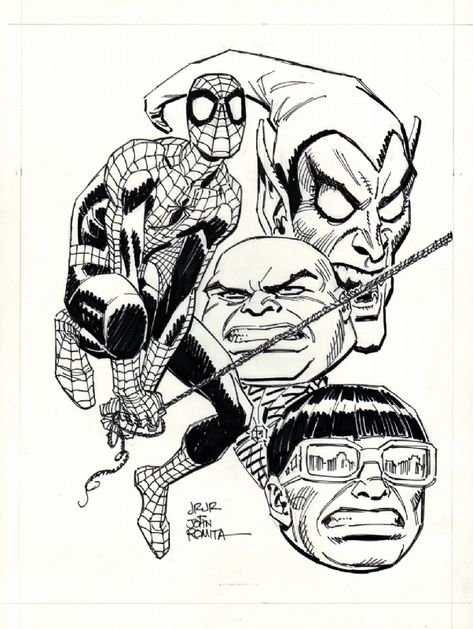 Spiderman and Villains by John Romita Sr. and Jr. Character Shapes, Chris Samnee, Spiderman Black Cat, Spiderman Comic Art, John Romita Jr, Marvel Coloring, Black Cat Marvel, Comic Book Art Style, Todd Mcfarlane