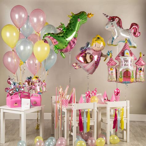 Bubblegum Balloons Princess Party Kit Unicorn And Dragon Party, Princess And Dragon, Princess Birthday Party Games, Unicorn And Dragon, Unicorns And Dragons, Dragon Birthday Party, Unicorn Balloons, Unicorn Dragon, Princess Knight