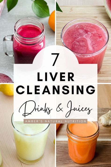 4 images of liver cleansing juices and drinks including a beet and orange juice, watermelon electrolyte drink, lemon electrolyte drink with coconut water and a carrot turmeric ginger juice. Guava Health Benefits, Liver Cleanse Drink, Natural Liver Cleanse, Healthy Juice Cleanse, Liver And Gallbladder Cleanse, Health Juice Recipes, Cleansing Juices, Liver Detox Juice, Liver Cleanse Recipe