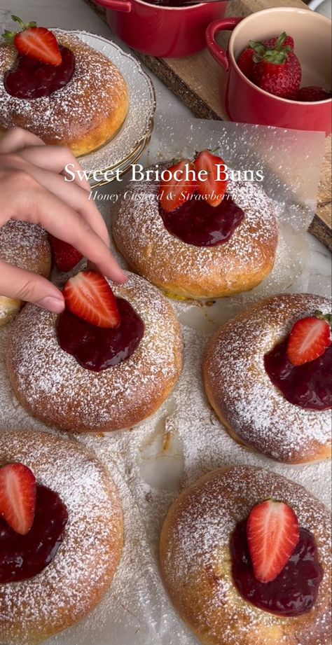 bakedbylaora Recipes, baking tips & deliciousness on Instagram Impressive Baking, Baking Portfolio, Brioche Dough, Fresh Yeast, Oven Tray, Brioche Rolls, Strawberry Compote, Aesthetic Notes, Recipes Baking