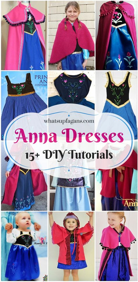 Make a homemade DIY Princess Anna costume dress for Halloween or dress up with these 15+ dress, cape, and hat tutorials from Disney's Frozen! Dress And Cloak, Princess Anna Costume, Princess Anna Dress, Anna Costume, Costume Carnaval, Frozen Dress, Elsa Costume, Frozen Costume, Princess Diy