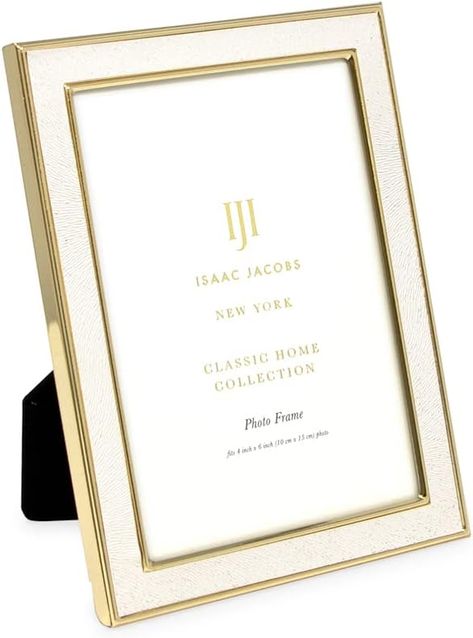 Isaac Jacobs 4x6 White Textured Leather (Vertical & Horizontal) & Gold Metal Picture Frame, with Black Fabric Easel, Wall-Mountable, Made for Tabletop, Wall-Hanging, Home or Office (4x6, White W/ Gold) Sponsored Gallery Wall Design, Photo Wall Gallery, Metal Picture Frames, Stylish Art, How To Clean Metal, Classic Metal, Classic Frame, White Texture, Art Gallery Wall