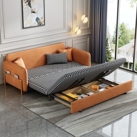 63.8" Queen Pull out Sofa Bed, 3-in-1 Convertible Sleeper Sofa with Side Storage, Multi-functional Velvet Loveseat Bed, Pink - Bed Bath & Beyond - 40261537 Small Guest Rooms, Sofa Orange, Full Sleeper Sofa, Velvet Sofa Bed, Narrow Living Room, Small Couch, Pull Out Couch, Folding Sofa Bed, Pull Out Sofa Bed