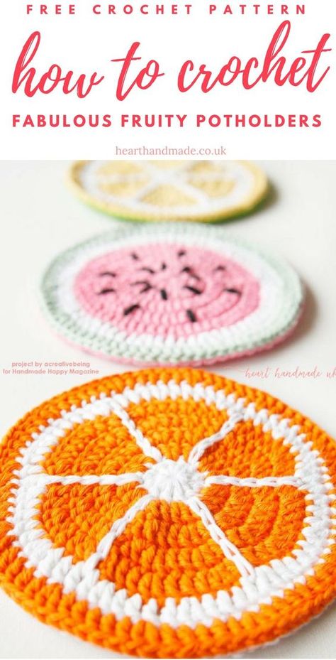 Crochet Pot Holders Free Pattern, Crocheted Coasters, Crochet Pot Holders, Crochet Potholder Patterns, Crochet Potholder, Crochet Hot Pads, Crochet Pot, Kitchen Crochet, Crochet Fruit