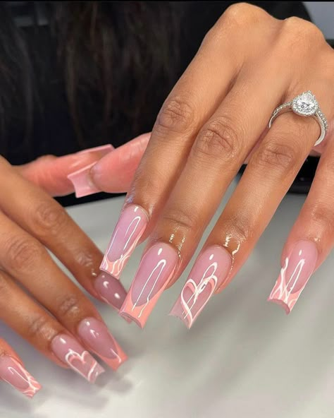 Valentines Square Acrylic Nails, Pink Valentines Day Nails, Valentine Nail, Acrylic Toe Nails, Blush Nails, Girly Acrylic Nails, Cute Acrylic Nail Designs, Work Nails, Pink French