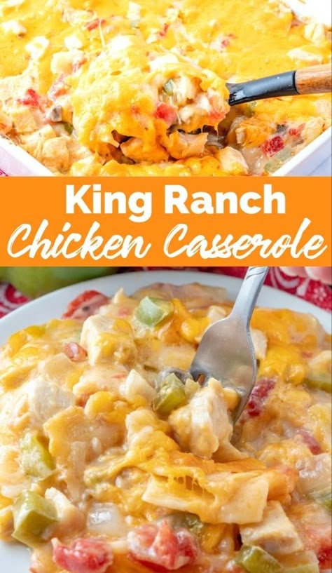 This King Ranch Chicken Casserole is a combo of chopped chicken, cheese, tortillas, and spicy tomatoes in a creamy sauce, and is a sure-fire hit. via @familyfresh Easy Delicious Casseroles, Cheese Tortillas, House Of Yumm, King Ranch Casserole, King Ranch Chicken Casserole, King Ranch Chicken, Soup Video, Ranch Chicken Casserole, Southern Plate